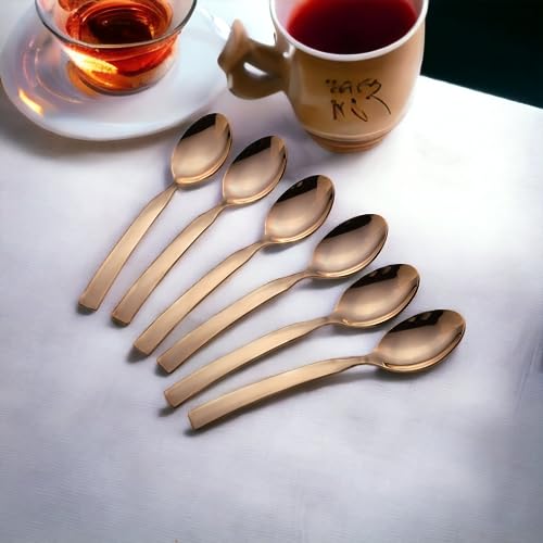 FnS Allie Stainless Steel Rose Gold Teaspoon Set of 6 for Tea, Coffee,Sugar and Spices - Image 1