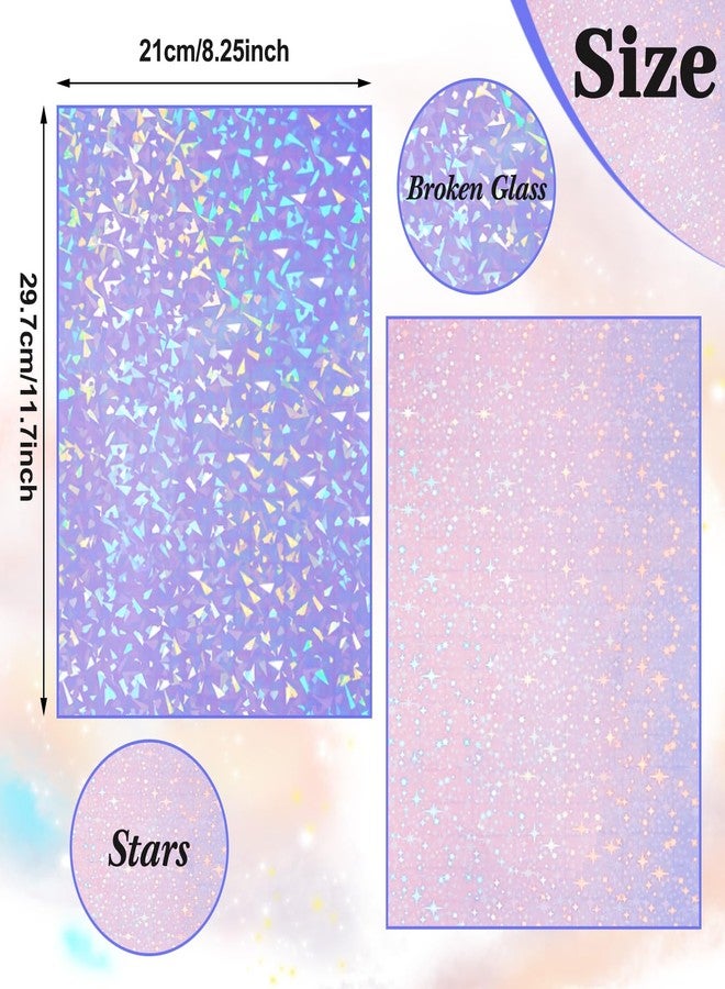 Clabby 36 Sheets Holographic Sticker Paper A4 Vinyl Holographic Laminate Sheets Self Adhesive Waterproof Transparent Film, 11.7 x 8.3 inches(Gem, Star) - Image 2