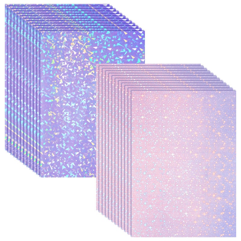 Clabby 36 Sheets Holographic Sticker Paper A4 Vinyl Holographic Laminate Sheets Self Adhesive Waterproof Transparent Film, 11.7 x 8.3 inches(Gem, Star) - Image 1