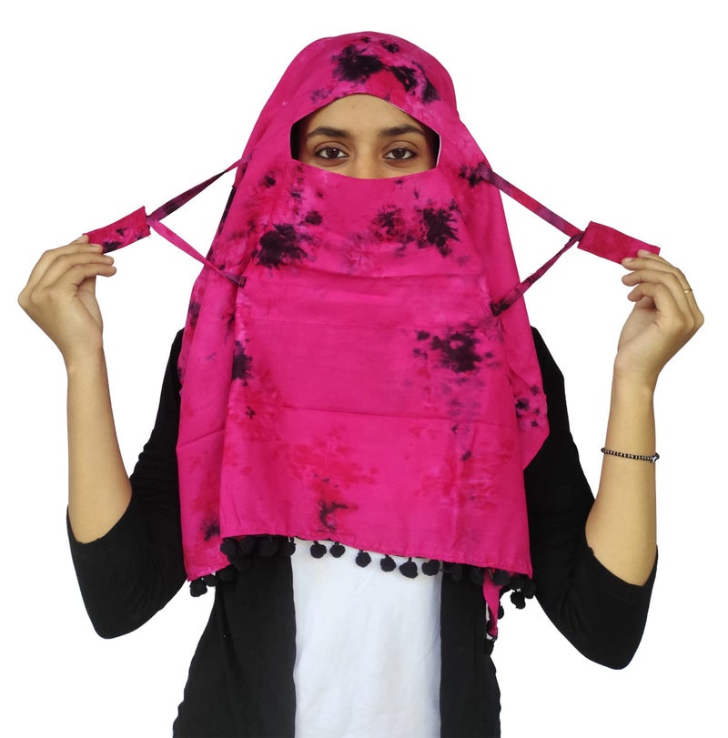 Switchon Rayon Mill Tie Dye Innovative Female Scarf For Women With Closer 4 Inch Hook And Loop Tape Size Adjustable (Pink_Rani) - Image 2