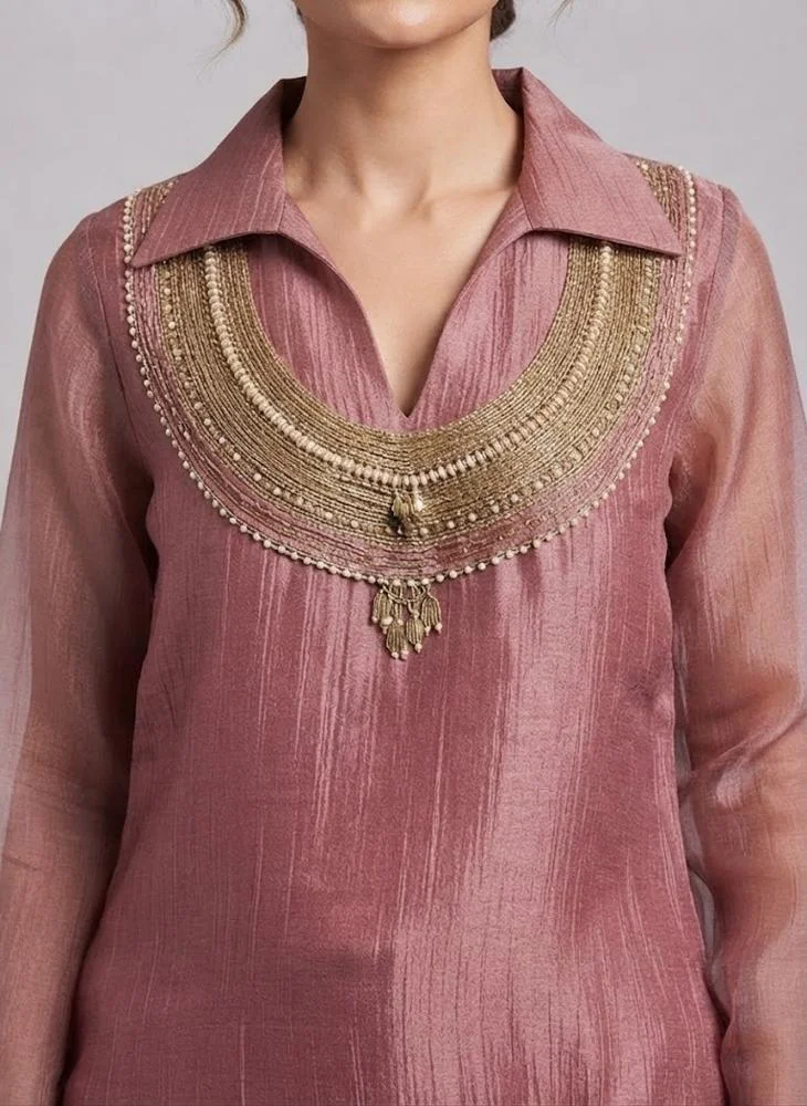 Viny VINY Mauve Pink Embellished Kurta & Pant Set – Women's Indian Ethnic Wear