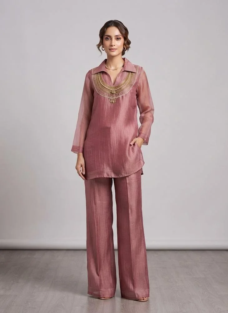 Viny VINY Mauve Pink Embellished Kurta & Pant Set – Women's Indian Ethnic Wear