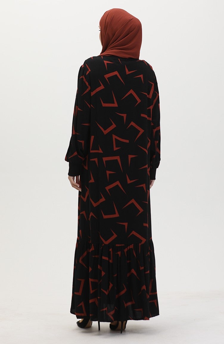 Sefa Merve Patterned Dress 0455-01 Black Brick  - Image 5