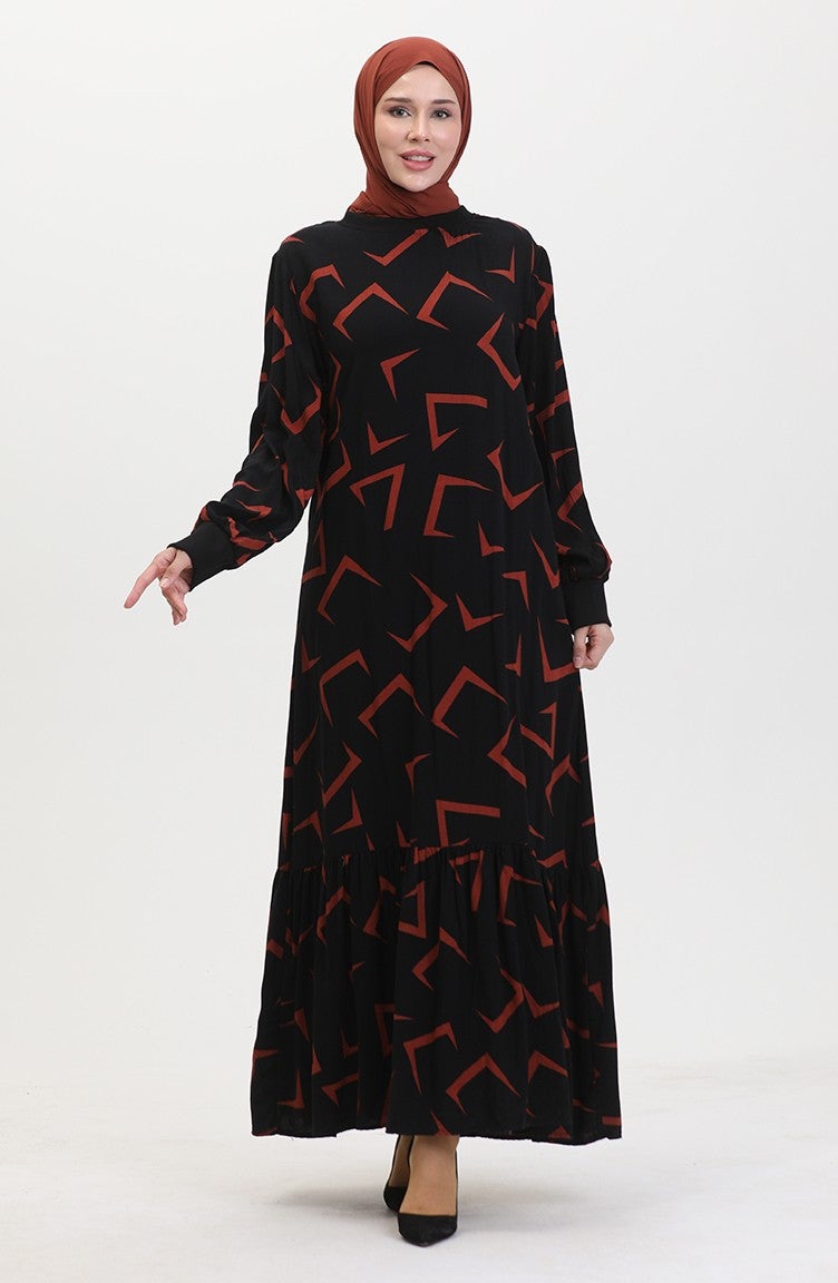 Sefa Merve Patterned Dress 0455-01 Black Brick  - Image 2