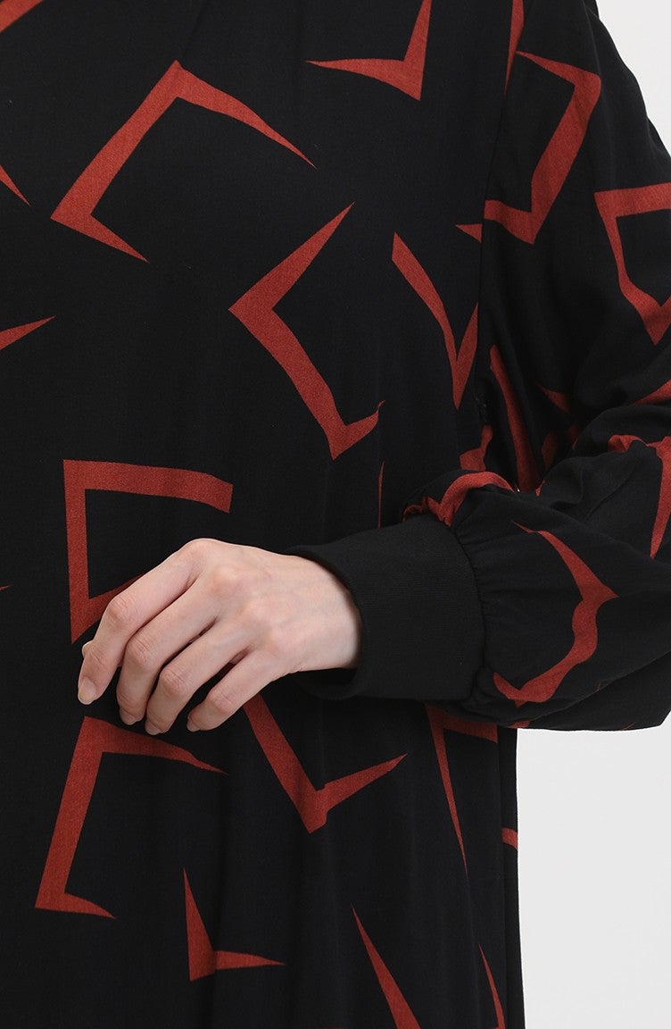 Sefa Merve Patterned Dress 0455-01 Black Brick  - Image 4