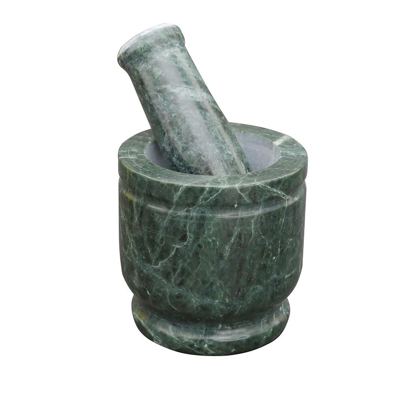 ikarus Green Mortar and Pestle Set kharad Masher Spice Mixer for Kitchen 56 inches - Image 1