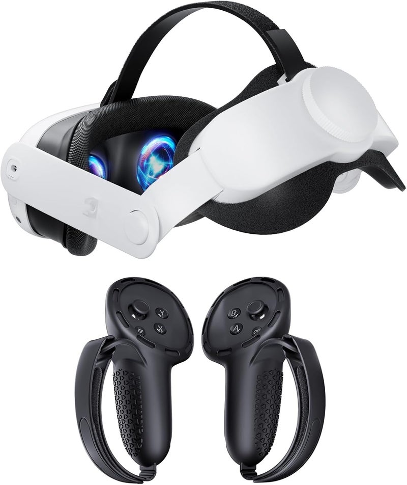 غطاء لحزام الرأس ومقابض جهاز التحكم من متوافق مع إكسسوارات Meta/Oculus Quest 3، يعزز راحة الرأس ويوفر حماية لمقابض الجهاز. - Image 1