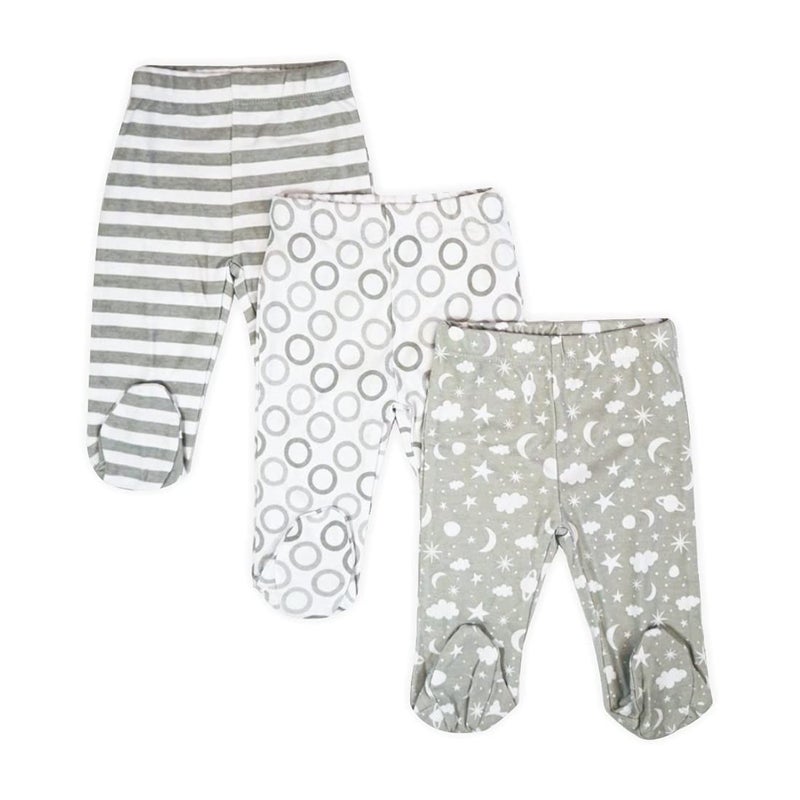 Spasilk Spasilk Baby Cotton Pull on Footed Pants 3 Pack Casual Leggings with Feet Gray Celestial