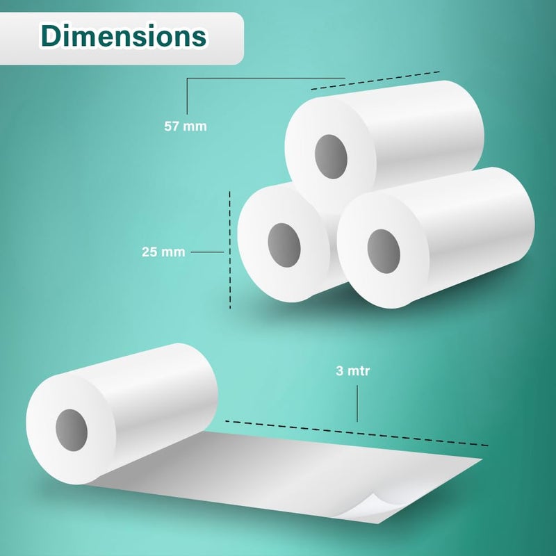 SEZNIK Sticky Adhesive Thermal Paper Rolls, Continuous 57mm Width Thermal Paper, 2 inch Thermal Paper for Mini Thermal Printer (White-57mm Width - Continuous Sticky Roll-Pack of 5) - Image 4