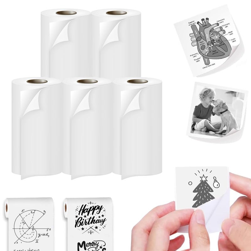 SEZNIK Sticky Adhesive Thermal Paper Rolls, Continuous 57mm Width Thermal Paper, 2 inch Thermal Paper for Mini Thermal Printer (White-57mm Width - Continuous Sticky Roll-Pack of 5) - Image 1