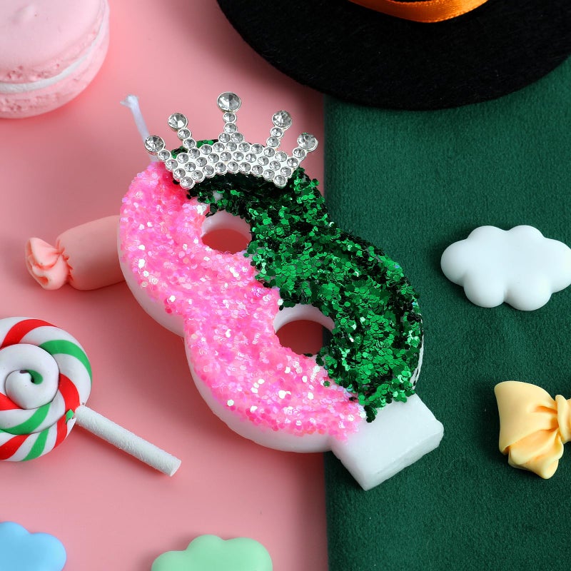 AKURIEEY Wicked Birthday Candle Crown Number 8 Candle Pink and Green 8th Birthday Cake Topper Cupcake Decorations Wicked Themed Party Decor Anniversary Celebrations Supplies - Image 2