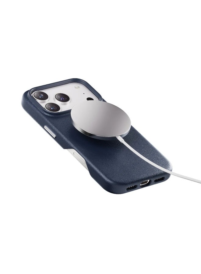 LEVELO iPhone 17 Pro Case MagSafe With Detachable Wallet Vertex PU Leather / Raised Bezels For Camera & Screen / Shock-Resistant-Bumper / Full-Wrap Leather Build Back Cover - Dark Blue - Image 3