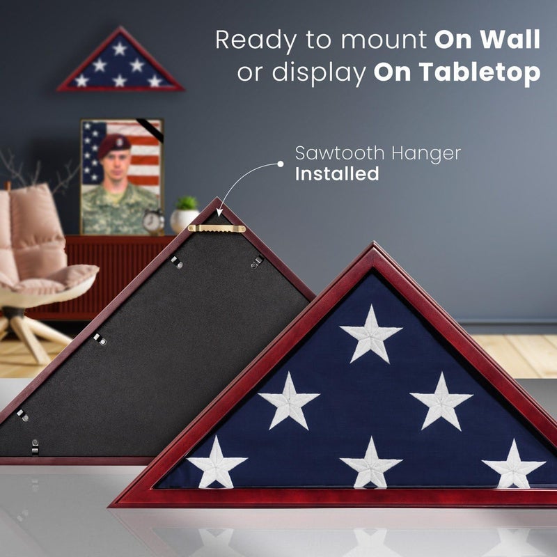 SmartChoice Glass Front Flag Display Case for Burial Flag - Wall Mounted 9.5 X 5 Feet Flag Box for American Veteran Flag and Folded Flag Display - Ideal for Honoring Military Service (Mahogany) - Image 4