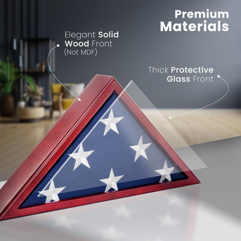 SmartChoice Glass Front Flag Display Case for Burial Flag - Wall Mounted 9.5 X 5 Feet Flag Box for American Veteran Flag and Folded Flag Display - Ideal for Honoring Military Service (Mahogany) - Image 2