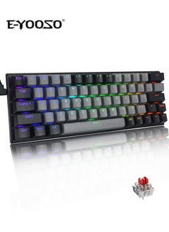 E-YOOSO 60% Wired Mechanical Gaming Keyboard with RGB Backlit Ultra-Compact 61 Keys, Hot Swappable Red Switches for Windows, Mac PS (Grey Black)  - Image 1