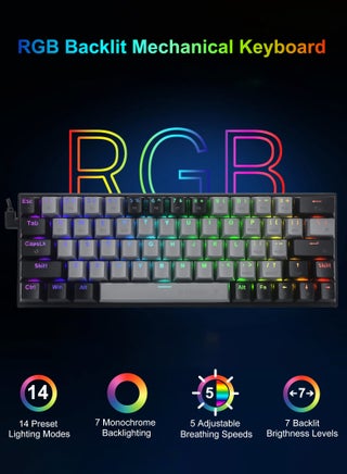 60% Wired Mechanical Gaming Keyboard with RGB Backlit Ultra-Compact 61 Keys, Hot Swappable Red Switches for Windows, Mac PS (Grey Black) - view 3
