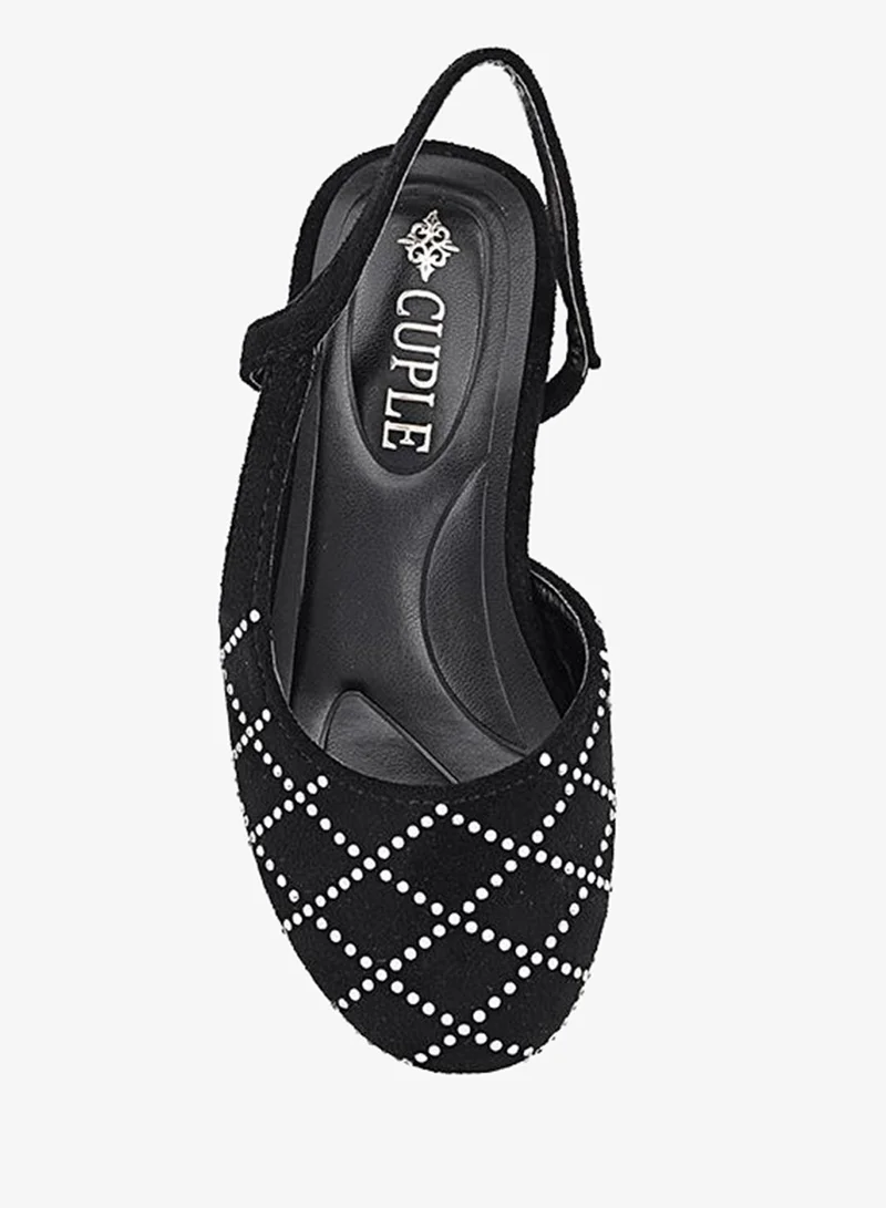 Cuple Black/Silver Girls Block Heel Slingback Heels for Women | Best Price UAE