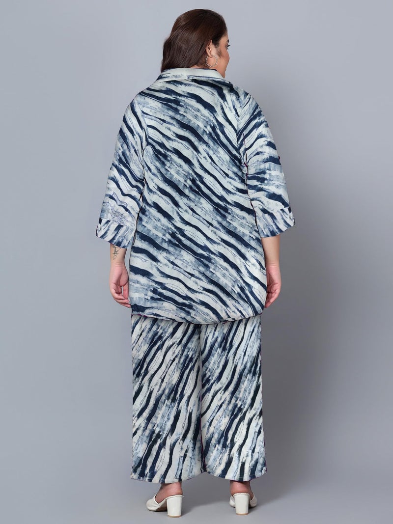 Indietoga Women's Polyester Plus Size Casual Co-Ords Set (10001472_Blue Printed_7XL) - Image 3