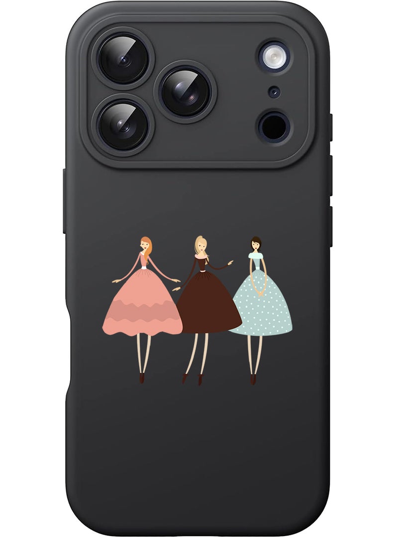 Theodor Protective Slim Fit Case Liquid Silicone Cover with Full Body Protection Anti-Scratch Shockproof Case For Apple iPhone 17 Pro (Black) Pretty Girls Illustration - Image 1