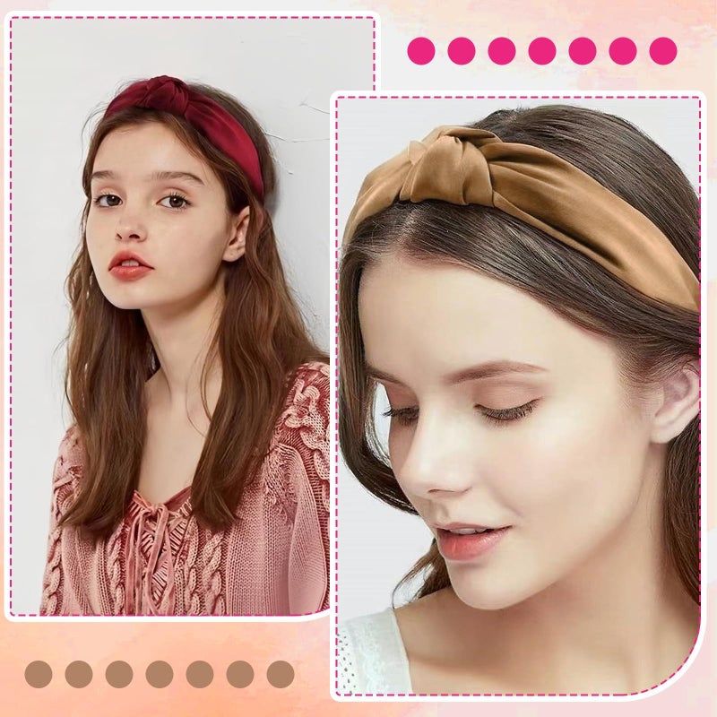 4 Pieces Headbands for Women Boho Wide Knot Hair Band Elastic Hair Hoop Plain Elastic Head Wrap Vintage Style Fabric Hair Band Accessories for Women and Girls - Image 3