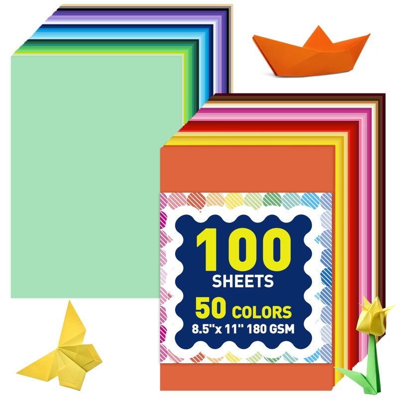 MAXECHO 8.5" X 11" Colored Cardstock Bulk 100 Sheets 50 Assorted Colors Construction Paper Card Stock Printer Paper for DIY Crafts, Party Decorations, Cricut, 180 GSM/65 LB - Image 1