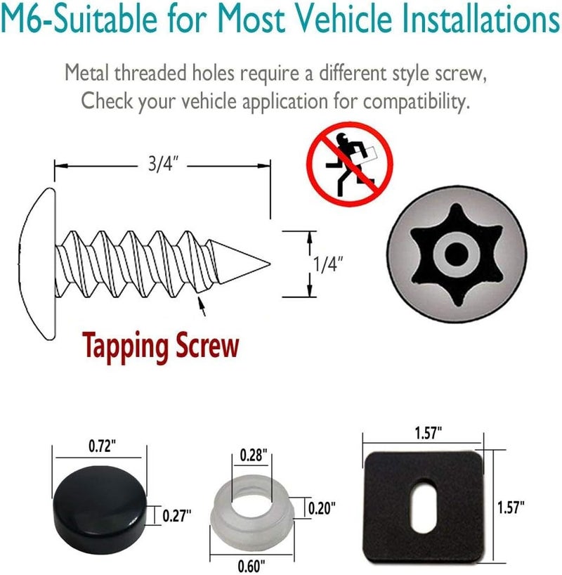 AOOTF Anti Theft License Plate Screws- Rust Stainless Steel Plate Screw Resistant Security Tamper Resistant Machine License Plate Bolt License Plate Frame Fastener, Black Caps, Anti-Rattle Pad - Image 3