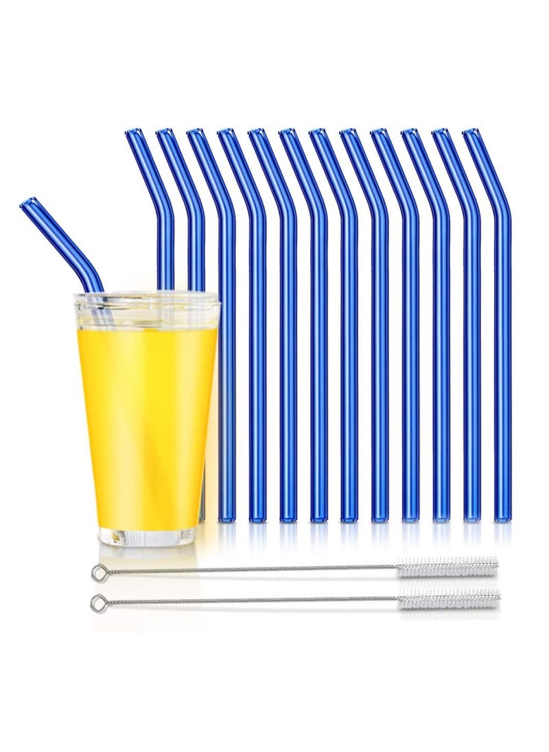 KASTWAVE - Reusable Glass Straws, Reusable Bent Glass Drinking Straws with 2 Cleaning Brushes, Reusable Straws for Smoothies, Milkshakes, Juice (Blue, 12 Pack) - Image 1