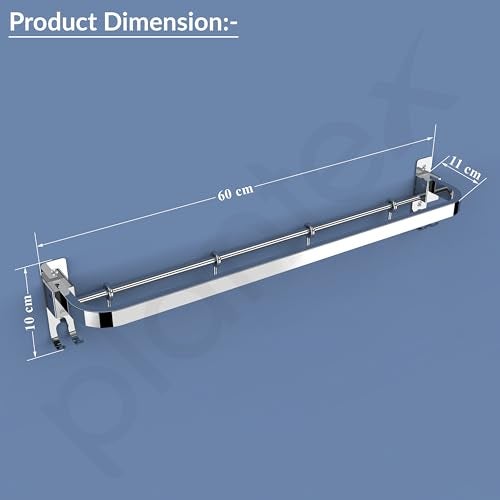 Plantex Anti Rust 304 Grade Stainless Steel Folding Single Towel Rod with Hooks/Towel Holder for Bathroom/Towel Bar/Hanger/Bathroom Accessories - Pack of 2 (24 Inch-Chrome) - Image 2