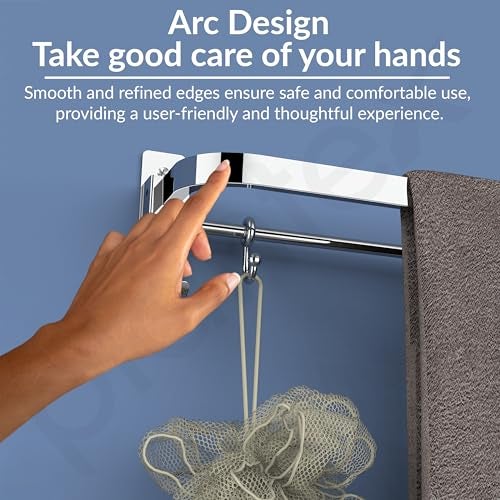 Plantex Anti Rust 304 Grade Stainless Steel Folding Single Towel Rod with Hooks/Towel Holder for Bathroom/Towel Bar/Hanger/Bathroom Accessories - Pack of 2 (24 Inch-Chrome) - Image 5