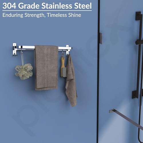 Plantex Anti Rust 304 Grade Stainless Steel Folding Single Towel Rod with Hooks/Towel Holder for Bathroom/Towel Bar/Hanger/Bathroom Accessories - Pack of 2 (24 Inch-Chrome) - Image 4