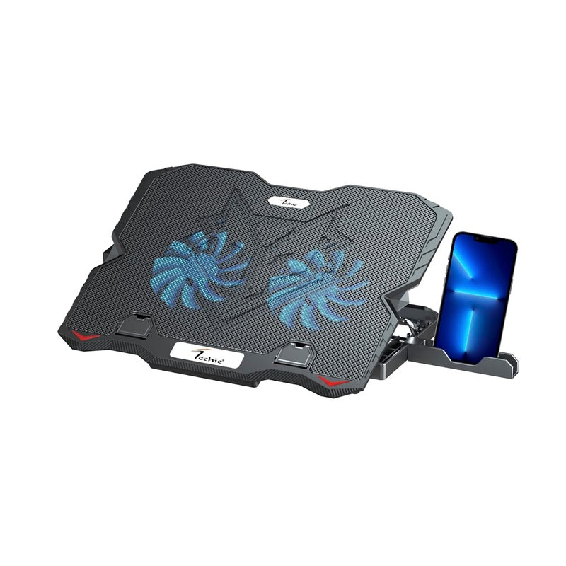 Techie 2 Fan Laptop Cooling Pad with Mobile Stand for Upto 15.6 Inch Laptops with 5 Adjustable Levels. (2 Fan) - Image 1