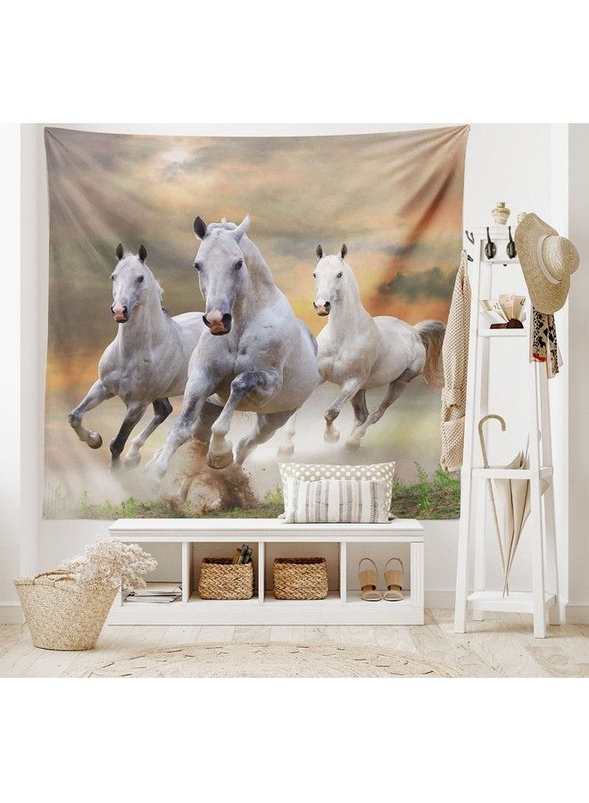 Ambesonne Horses Tapestry Stallion Horses Running On A Mystic Sky Background Male Champions Print Wide Wall Hanging For Bedroom Living Room Dorm 60" X 40" White Orange - Image 3