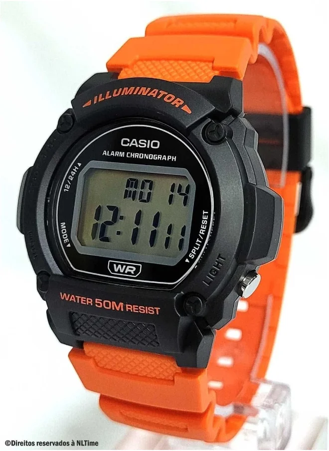 CASIO Men's Digital Display Watch With Orange Resin Strap - W-219H-4AVDF