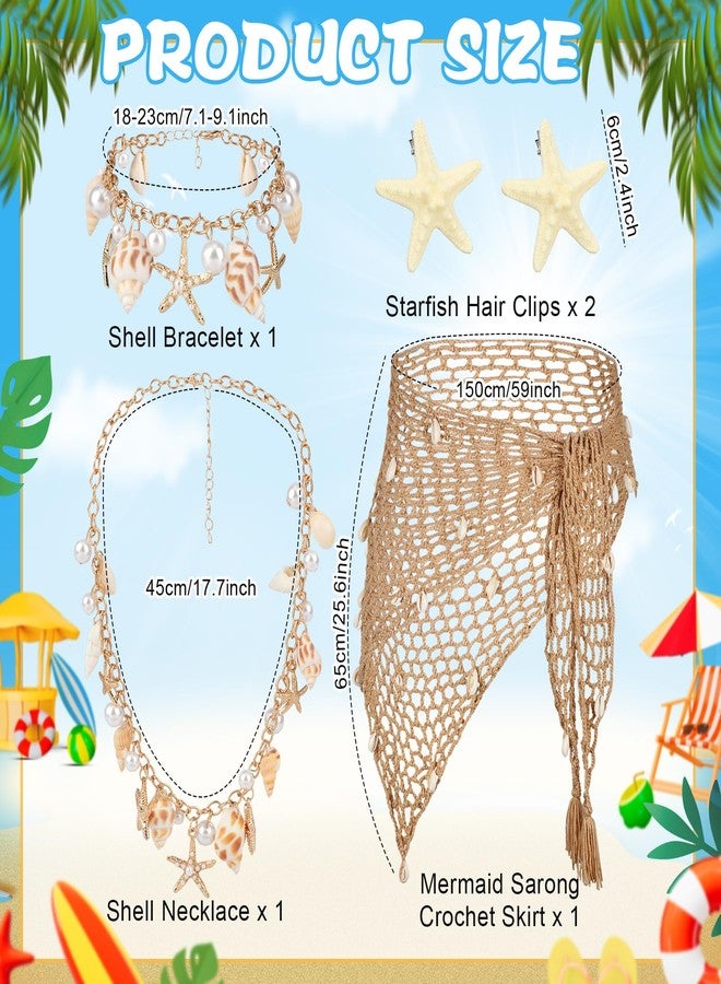XEPST Mermaid Costume for Women - 5PCS Siren Costume Mermaid Accessories Set With Sarong Crochet Skirt Cover Up, Khaki, One size - Image 2