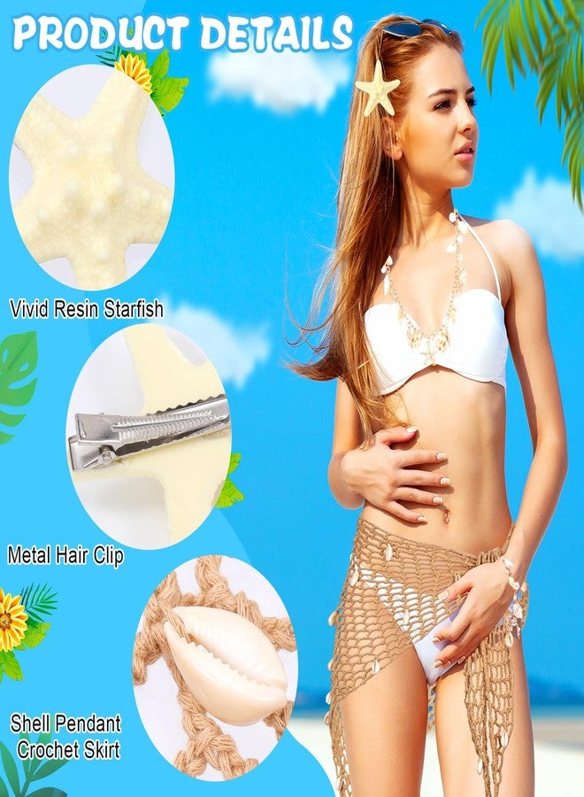 XEPST Mermaid Costume for Women - 5PCS Siren Costume Mermaid Accessories Set With Sarong Crochet Skirt Cover Up, Khaki, One size - Image 3