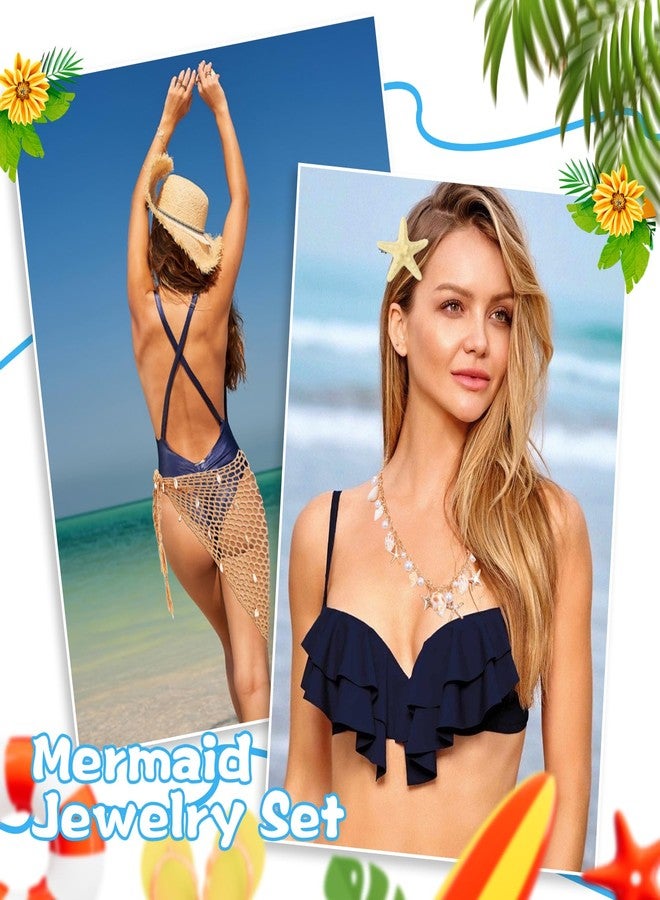 XEPST Mermaid Costume for Women - 5PCS Siren Costume Mermaid Accessories Set With Sarong Crochet Skirt Cover Up, Khaki, One size - Image 5