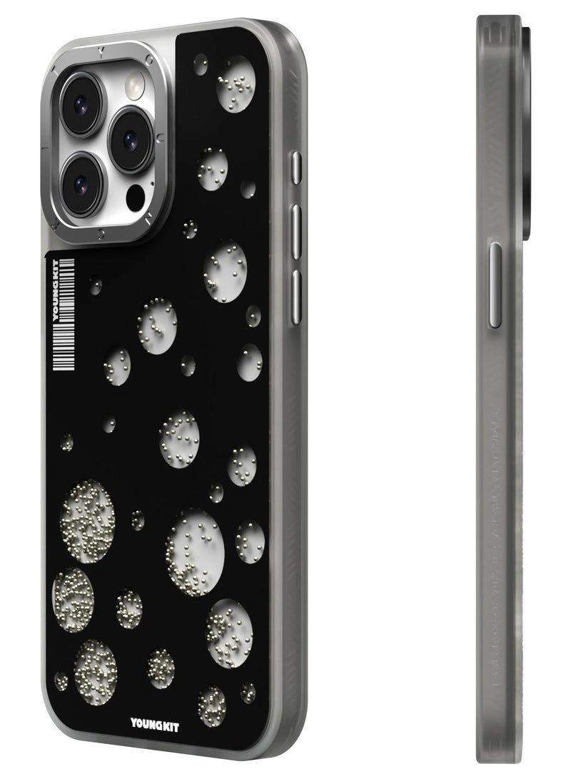 YOUNG KIT حافظة آيفون 15 برو ماكس 6.7 بوصة من سلسلة FlowBeads بتصميم نقاط البولكا - لون أسود - Image 2