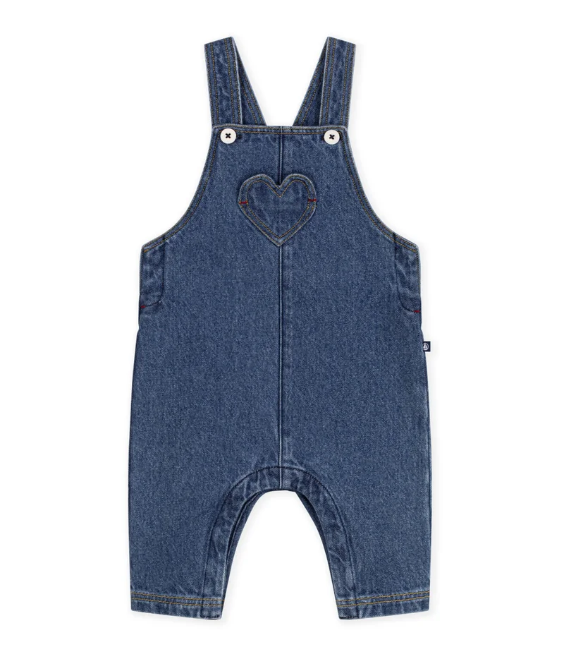 بيتي باتو Babies' Long-Leg Denim Dungarees With A Heart-Shaped Pocket