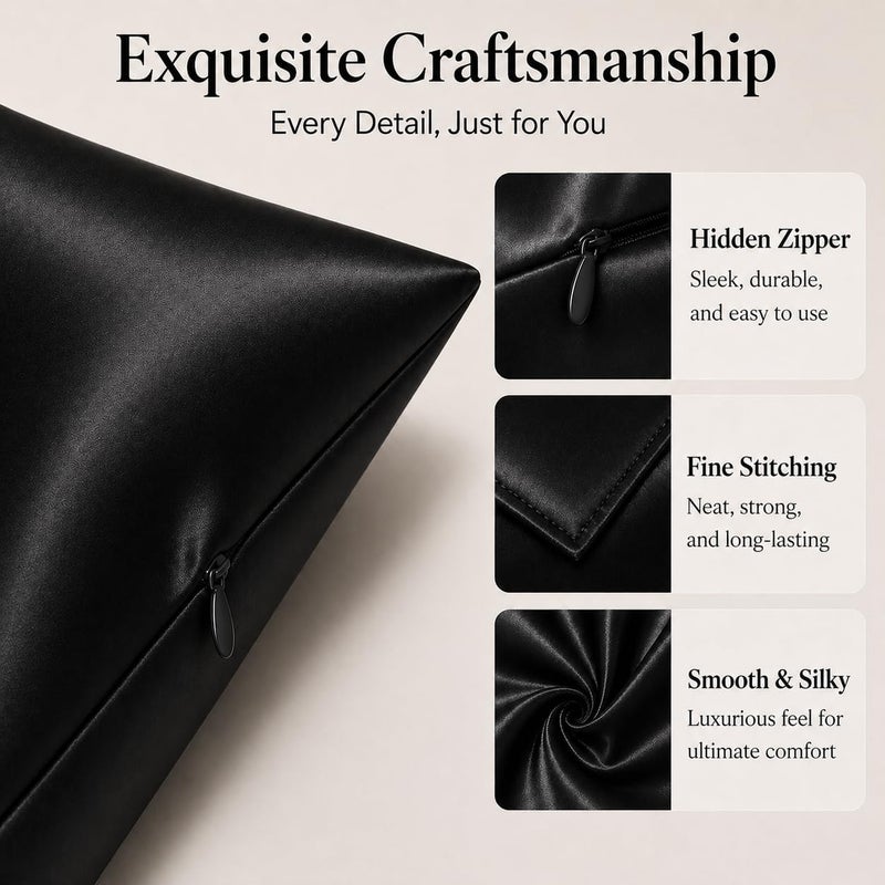 ROSEWARD Black Silk Pillowcase with Natural Dye, USA, Oeko-TEX Certified Real 22 Momme King Silk Pillow Cases with Zipper for Beauty Sleep, Anti Aging, 1 Pack 20"x36" (King, Black) - Image 4