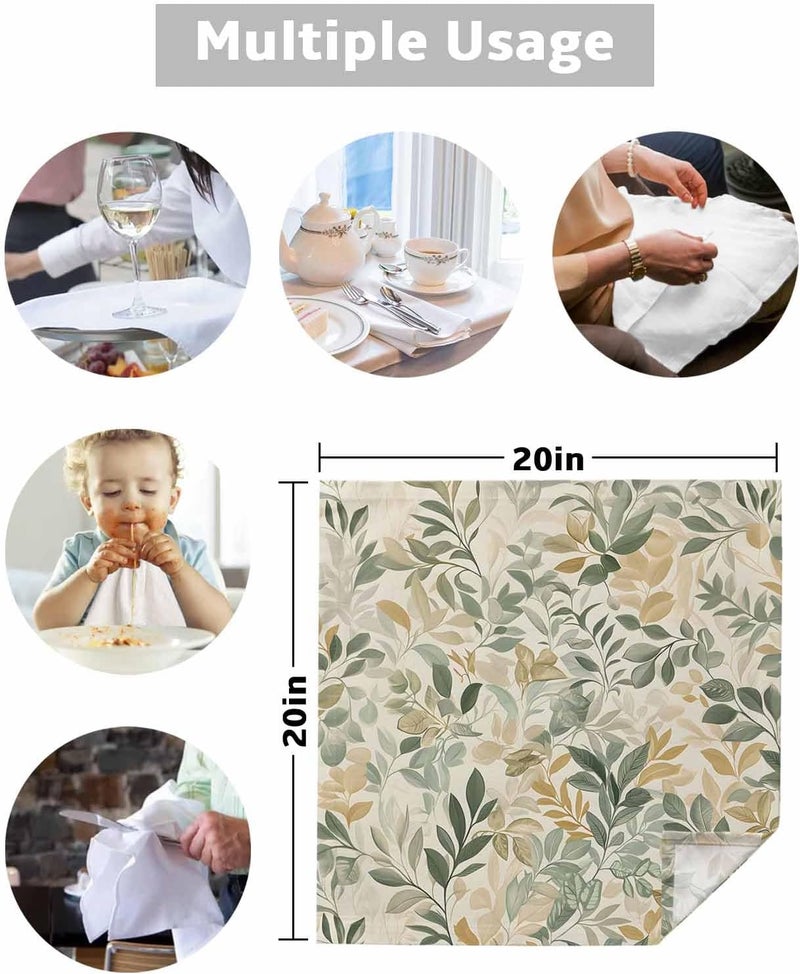 PIEPLE Sage Green Leaf Cloth Napkins Set of 8 Vintage Botanical Pastoral Plant Washable Reusable Dinner Cocktail Napkin for Kitchen Party Wedding Banquet Holiday Baby Shower Table Decor - Image 5