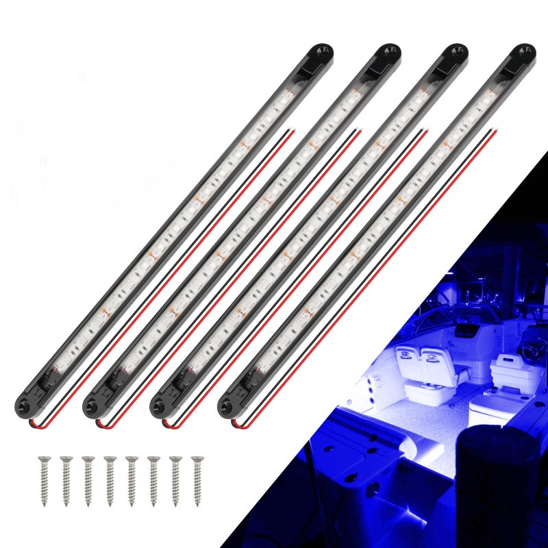 ULITECO Boat Interior Lights Blue,Waterproof Led Boat Lighting, Marine Led Strip Lights, Super Bright Marine Lighting for Night Fishing Courtesy Lights for Pontoon Kayak Yacht Sailboat (Blue 4PCS) - Image 1