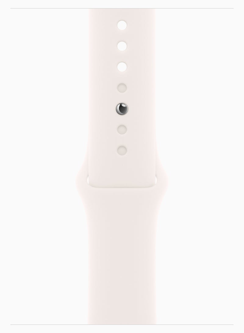 ابل  ‏‏‏ساعة ابل ووتش سلسلة 11 ذكية نظام تحديد المواقع إطار ألومنيوم ذهبي وردي مقاس 46 مم مع حزام رياضي خوخي متورد - مقاس متوسط/كبير سوار رياضي بلون وردي فاتح – متوسط / كبير - Image 3