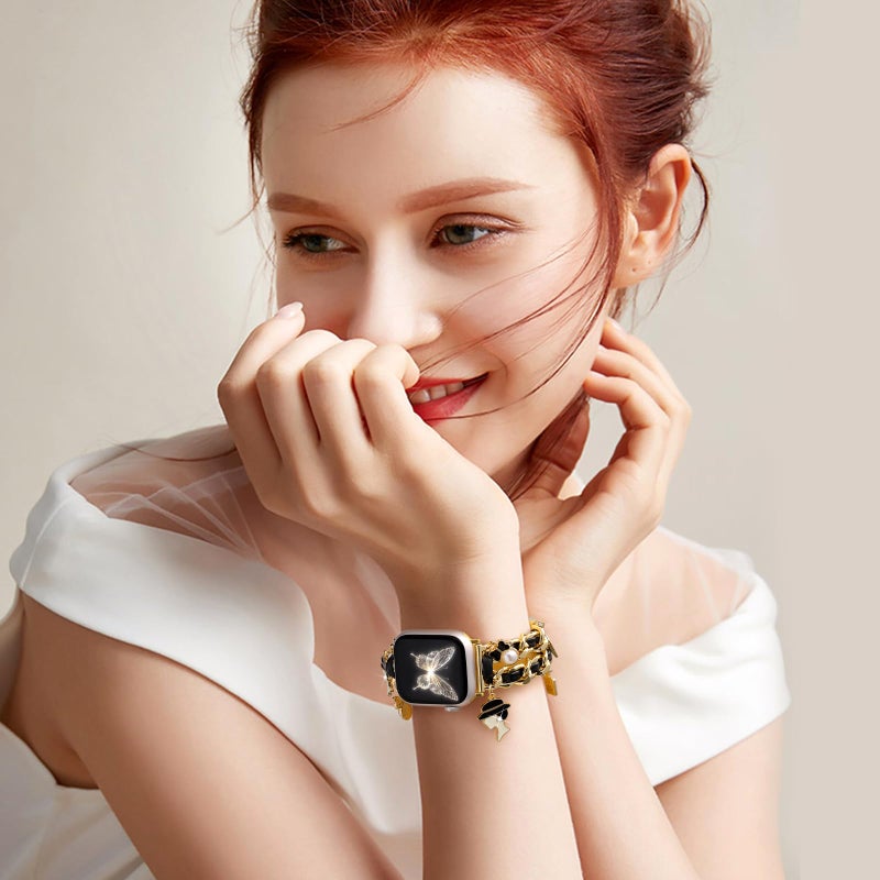 DaQin Stylish Metal Band Compatible with Apple Watch Band for Women 44mm 42mm 45mm 46mm,Pretty Chain Replacement Strap with Apple Watch Accessories Charms for iWatch Series 11 10 9 8 7 6 5 4 3 2 SE - Image 2