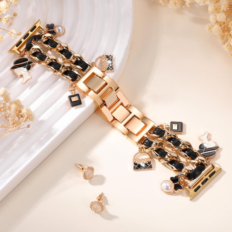 DaQin Stylish Metal Band Compatible with Apple Watch Band for Women 44mm 42mm 45mm 46mm,Pretty Chain Replacement Strap with Apple Watch Accessories Charms for iWatch Series 11 10 9 8 7 6 5 4 3 2 SE - Image 4