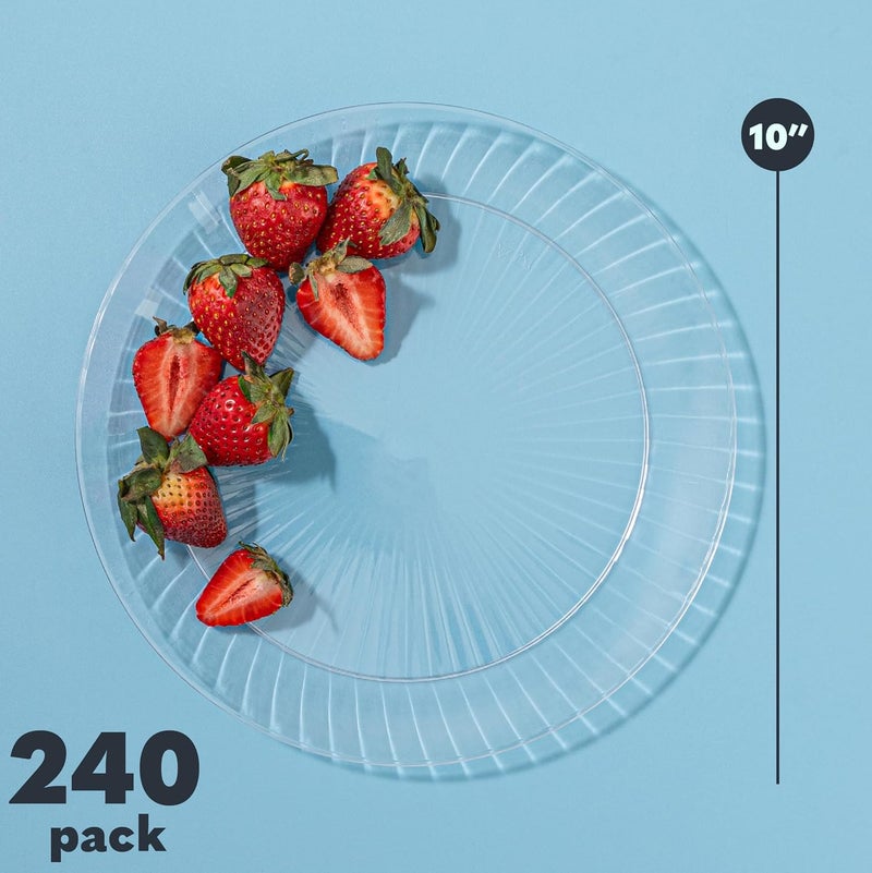 PLASTICPRO بلاستيك برو 240 قطعة أطباق بلاستيكية شفافة كالكريستال قابلة للاستخدام مرة واحدة بحجم 10 بوصات، أطباق عشاء وأطباق للمناسبات الخاصة والحفلات - Image 5