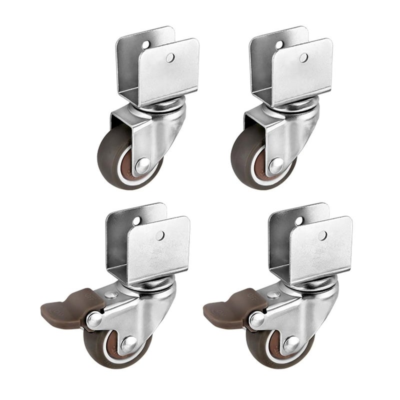 U Shape Caster 4Pcs Universal Wheel With Brake Steering For Furniture 2 Inch - Image 2