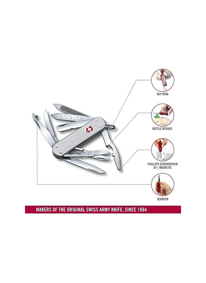 Victorinox Mini Champ Alox Swiss Army Pocket Knife, Small, Multi Tool, 15 Functions, Scissors, Silver