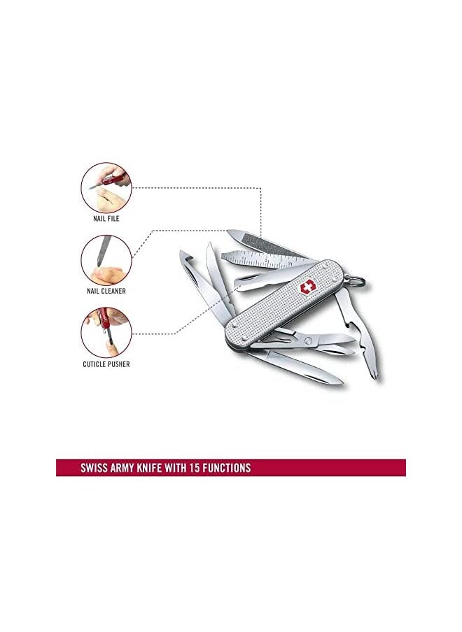 Victorinox Mini Champ Alox Swiss Army Pocket Knife, Small, Multi Tool, 15 Functions, Scissors, Silver