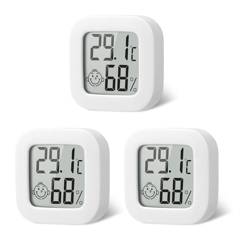 flintronic 3pcs Room Thermometer Hygrometer Indoor, Mini Digital Temperature Humidity Meter Gauge, Accurate Hygrometer with Clear LCD Display and Face Icons for Home Baby,Office, Garden(with Battery) - Image 1