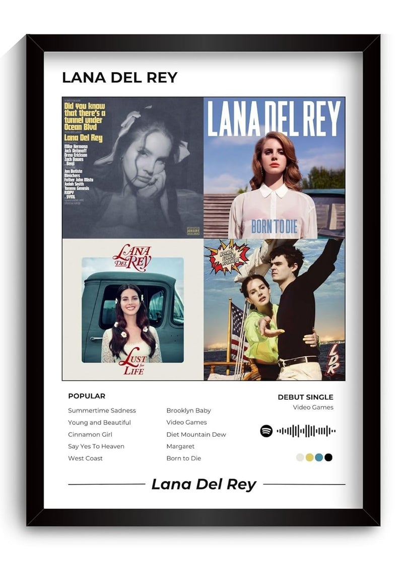 Funk You Store Lana Del Rey Poster | Framed A4 Poster | Summertime Sadness, Born to Die, Lust for Life | 31 x 23 cm | Sleek Aesthetic Frame for Wall, Room Decor, Gifting, Study Table (Lana Del Rey) - Image 1